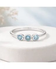 Swiss Blue Topaz Ring - 925 Sterling Silver Half Eternity Handmade Band