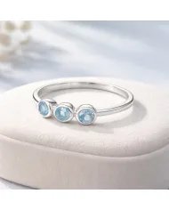 Swiss Blue Topaz Ring - 925 Sterling Silver Half Eternity Handmade Band