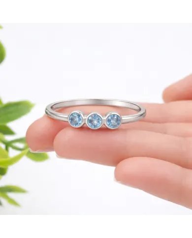 Swiss Blue Topaz Ring - 925 Sterling Silver Half Eternity Handmade Band