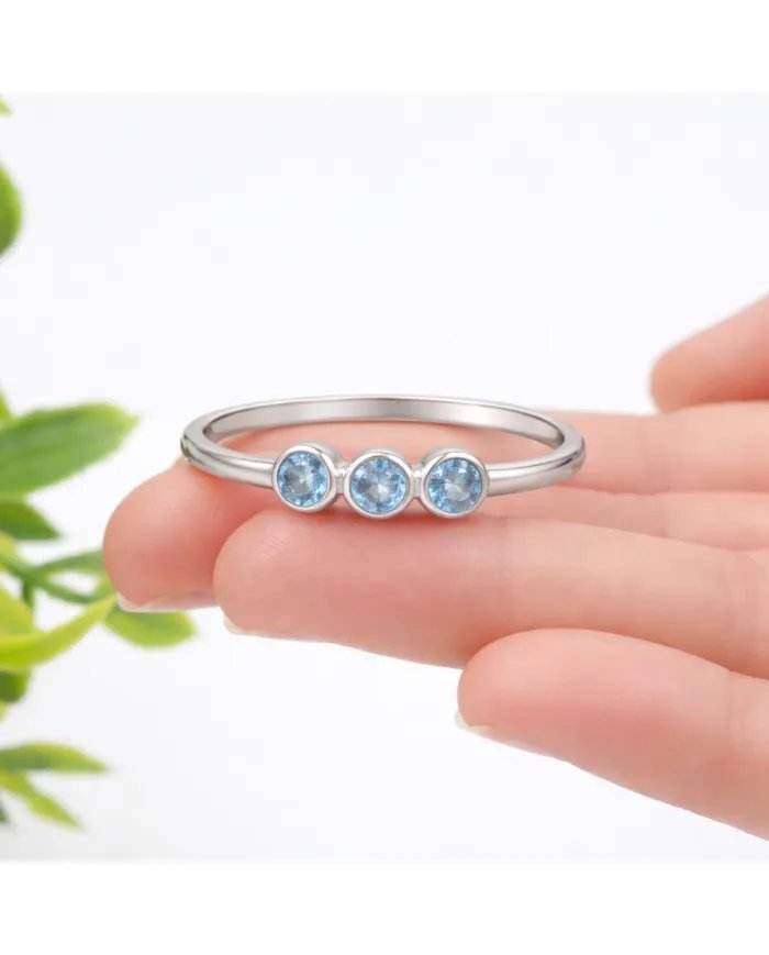Swiss Blue Topaz Ring - 925 Sterling Silver Half Eternity Handmade Band