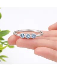 Swiss Blue Topaz Ring - 925 Sterling Silver Half Eternity Handmade Band