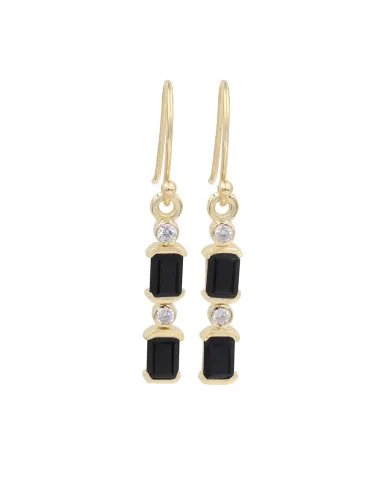 Black Onyx & Swarovski Crystal Earrings - Gold Plated 925 Silver Jewelry
