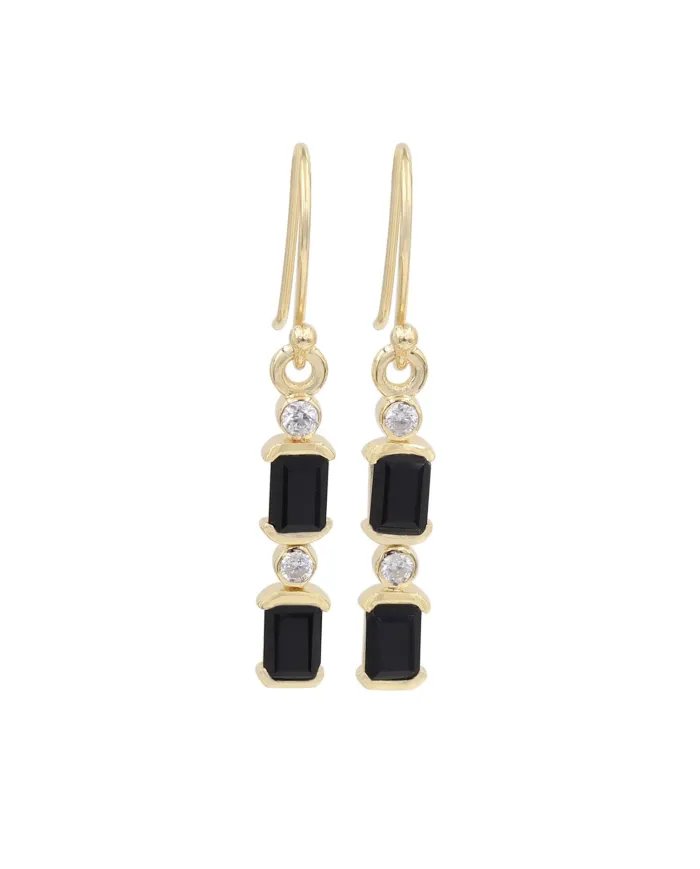 Black Onyx & Swarovski Crystal Earrings - Gold Plated 925 Silver Jewelry