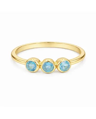 Swiss Blue Topaz Ring - Gold Plated Half Eternity Band