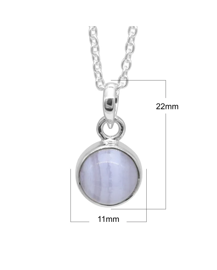 925 Sterling Silver Blue Lace Agate Pendant Necklace for Women