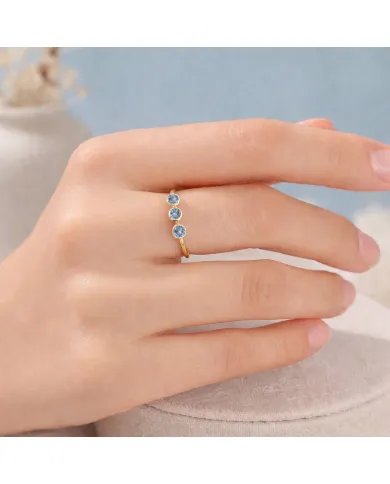 Swiss Blue Topaz Ring - Gold Plated Half Eternity Band