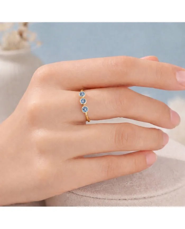 Swiss Blue Topaz Ring - Gold Plated Half Eternity Band