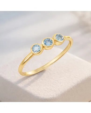 Swiss Blue Topaz Ring - Gold Plated Half Eternity Band