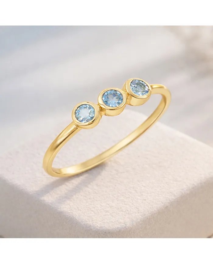 Swiss Blue Topaz Ring - Gold Plated Half Eternity Band