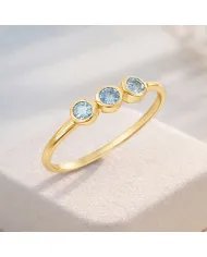 Swiss Blue Topaz Ring - Gold Plated Half Eternity Band