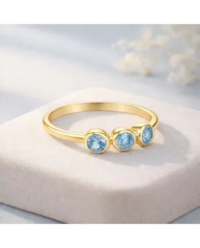 Swiss Blue Topaz Ring - Gold Plated Half Eternity Band