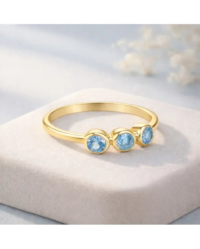 Swiss Blue Topaz Ring - Gold Plated Half Eternity Band