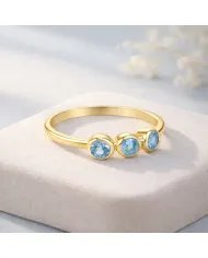 Swiss Blue Topaz Ring - Gold Plated Half Eternity Band