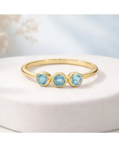 Swiss Blue Topaz Ring - Gold Plated Half Eternity Band