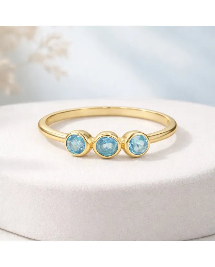 Swiss Blue Topaz Ring - Gold Plated Half Eternity Band