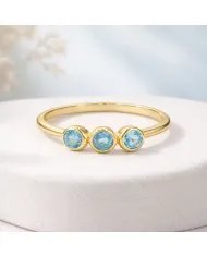 Swiss Blue Topaz Ring - Gold Plated Half Eternity Band
