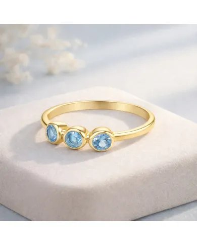 Swiss Blue Topaz Ring - Gold Plated Half Eternity Band