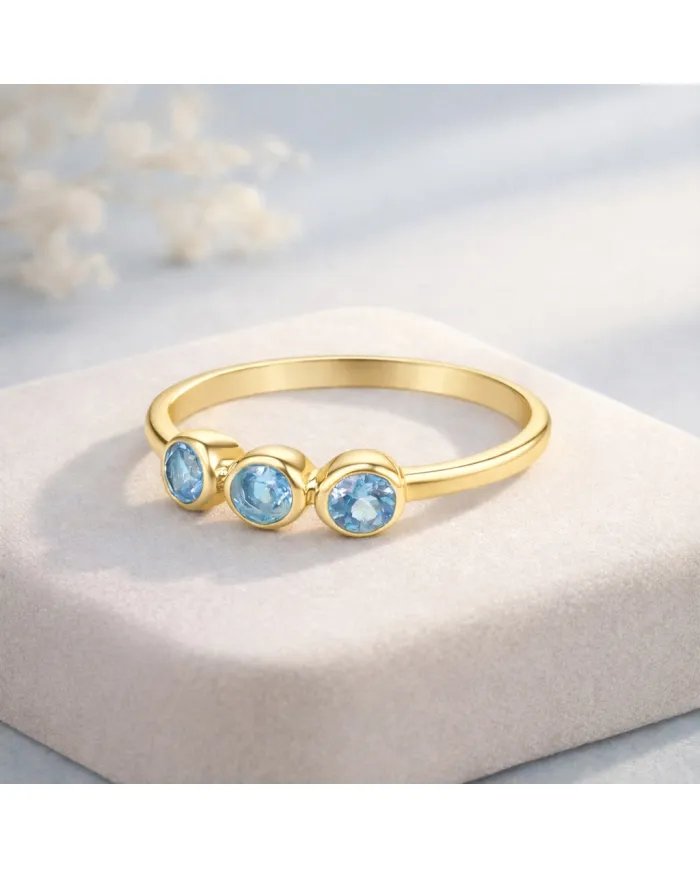 Swiss Blue Topaz Ring - Gold Plated Half Eternity Band
