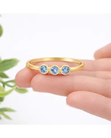 Swiss Blue Topaz Ring - Gold Plated Half Eternity Band