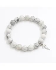 Howlite 8mm Beads Bracelet - 925 Silver Handmade Cross Charm
