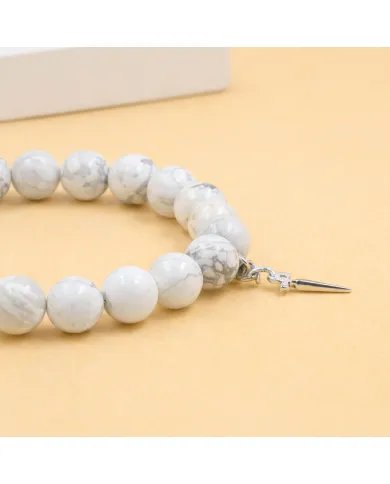 Howlite 8mm Beads Bracelet - 925 Silver Handmade Cross Charm