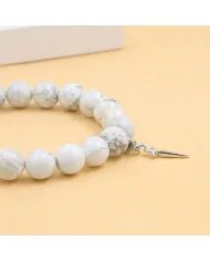 Howlite 8mm Beads Bracelet - 925 Silver Handmade Cross Charm