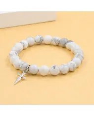 Howlite 8mm Beads Bracelet - 925 Silver Handmade Cross Charm