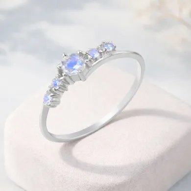 Moonstone Ring in 925 Sterling Silver Handmade Stackable Band