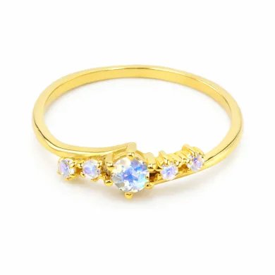Moonstone Ring - Gold-Plated 925 Silver Handmade Stackable Band