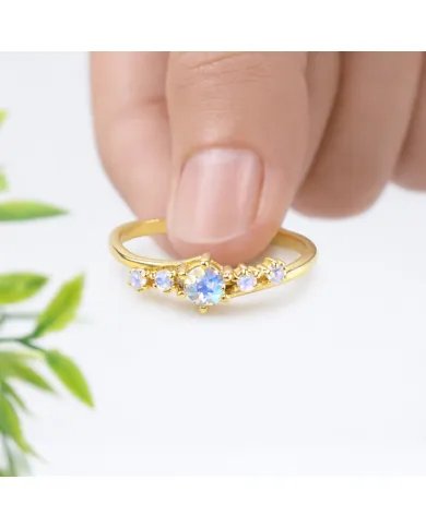Moonstone Ring - Gold-Plated 925 Silver Handmade Stackable Band
