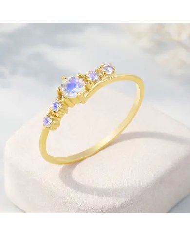 Moonstone Ring - Gold-Plated 925 Silver Handmade Stackable Band