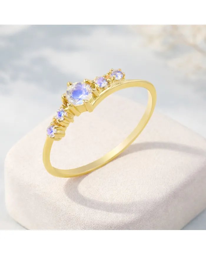 Moonstone Ring - Gold-Plated 925 Silver Handmade Stackable Band