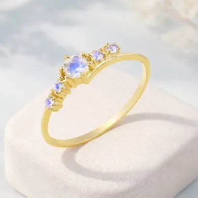 Moonstone Ring - Gold-Plated 925 Silver Handmade Stackable Band