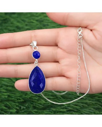 Lapis Lazuli Teardrop Pendant - 925 Silver Handmade Gemstone Jewelry