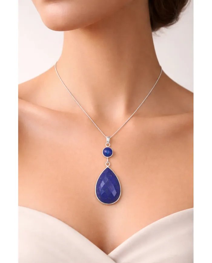 Lapis Lazuli Teardrop Pendant - 925 Silver Handmade Gemstone Jewelry