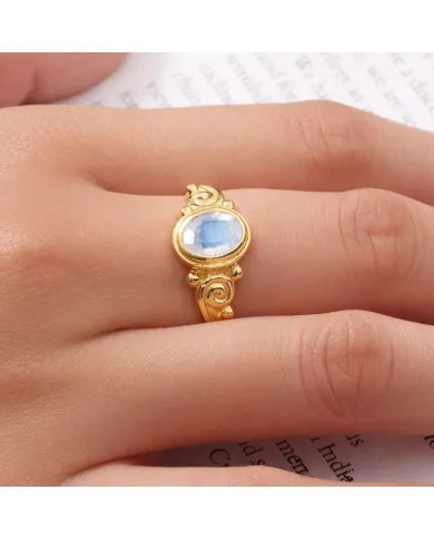 Moonstone Ring – Gold Plated 925 Sterling Silver Handmade Boho Jewelry