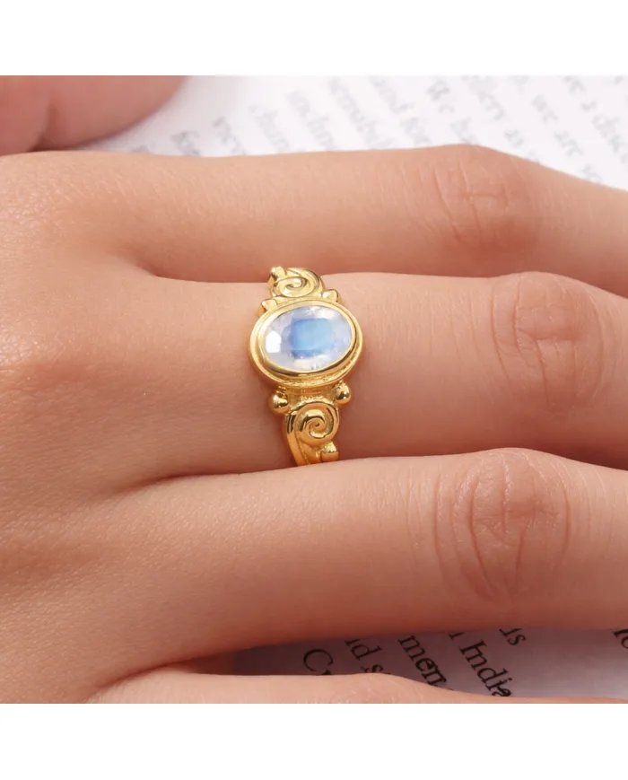 Moonstone Ring – Gold Plated 925 Sterling Silver Handmade Boho Jewelry