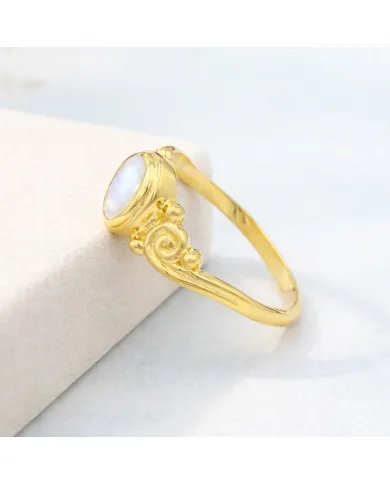 Moonstone Ring – Gold Plated 925 Sterling Silver Handmade Boho Jewelry