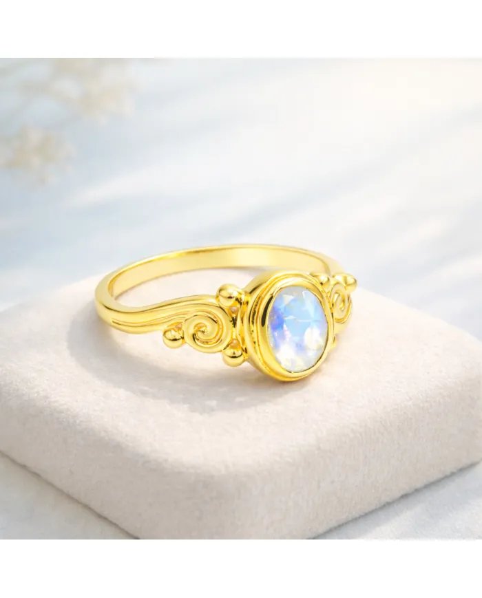 Moonstone Ring – Gold Plated 925 Sterling Silver Handmade Boho Jewelry
