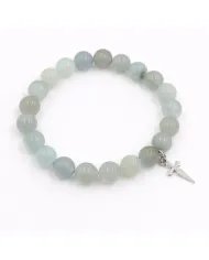 Arizona Turquoise 8mm Beads Bracelet - 925 Sterling Silver Cross Charm