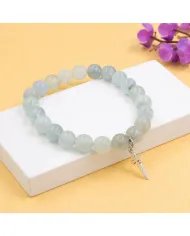 Aquamarine 8mm Bead Bracelet – 925 Sterling Silver Handmade Cross Charm