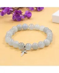 Aquamarine 8mm Bead Bracelet – 925 Sterling Silver Handmade Cross Charm