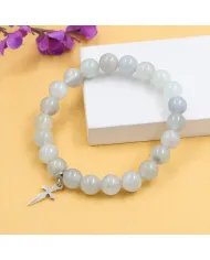 Aquamarine 8mm Bead Bracelet – 925 Sterling Silver Handmade Cross Charm