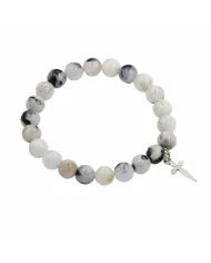 Pearl & Black Onyx Beaded Bracelet, Silver Star Charm – Unisex Gift