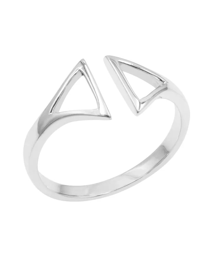 Double Triangle Open Band Ring – 925 Silver Minimalist Geometric