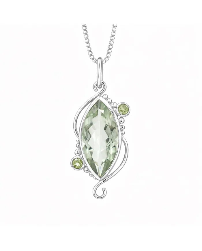 Green Amethyst & Peridot Pendant - 925 Sterling Silver Vintage Jewelry