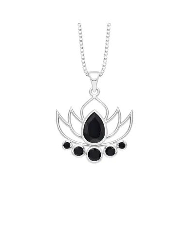 Black Onyx Lotus Charm Pendant – Handcrafted 925 Sterling Silver Jewelry