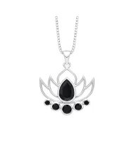 Black Onyx Lotus Charm Pendant – Handcrafted 925 Sterling Silver Jewelry