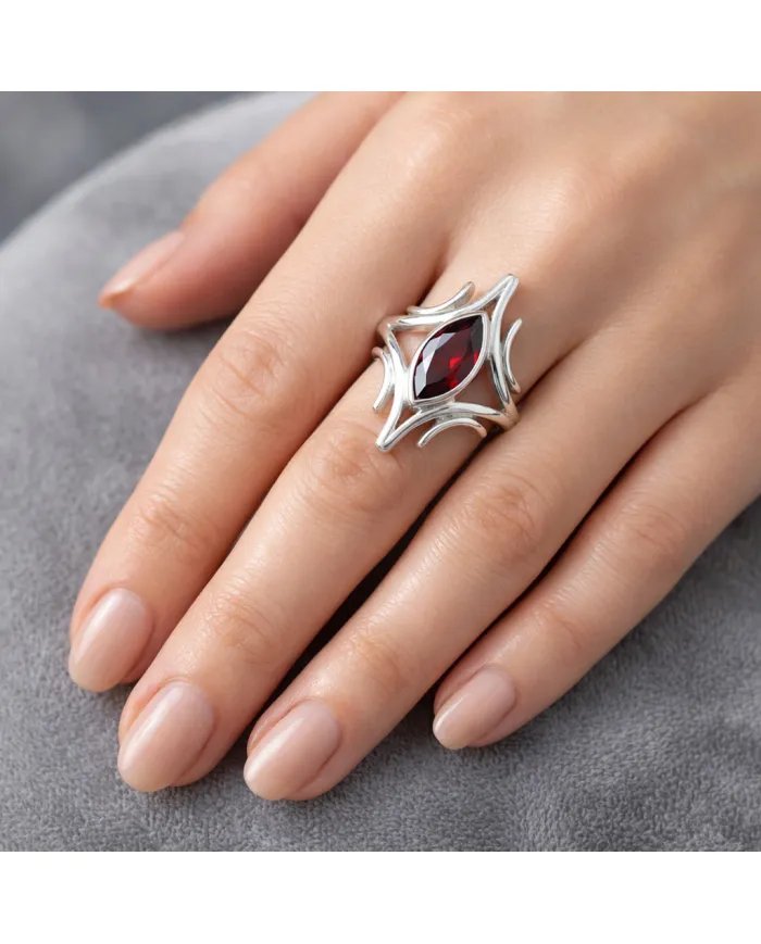 Garnet Gemstone Ring - 925 Sterling Silver Handmade Elegant Jewelry