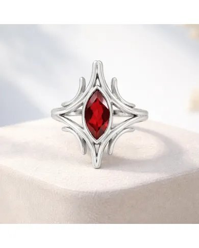 Garnet Gemstone Ring - 925 Sterling Silver Handmade Elegant Jewelry